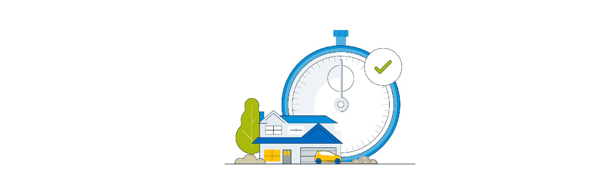 Une illustration d'une horloge à l'extérieur d'une maison