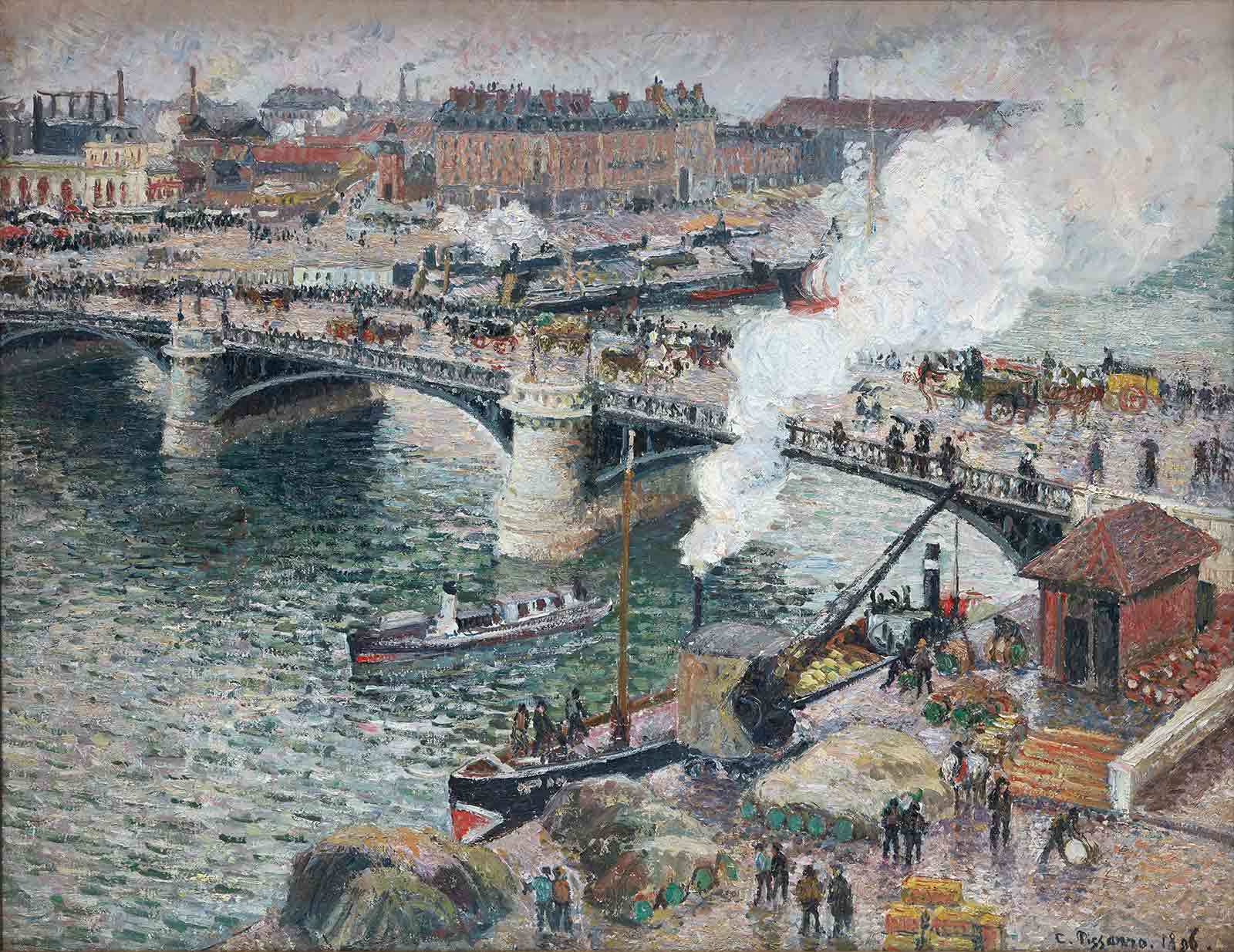 Camille Pissarro. Le pont Boieldieu à Rouen, temps mouillé