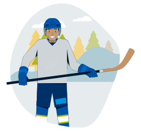 Illustration d'un homme patinant avec un bâton de hockey.