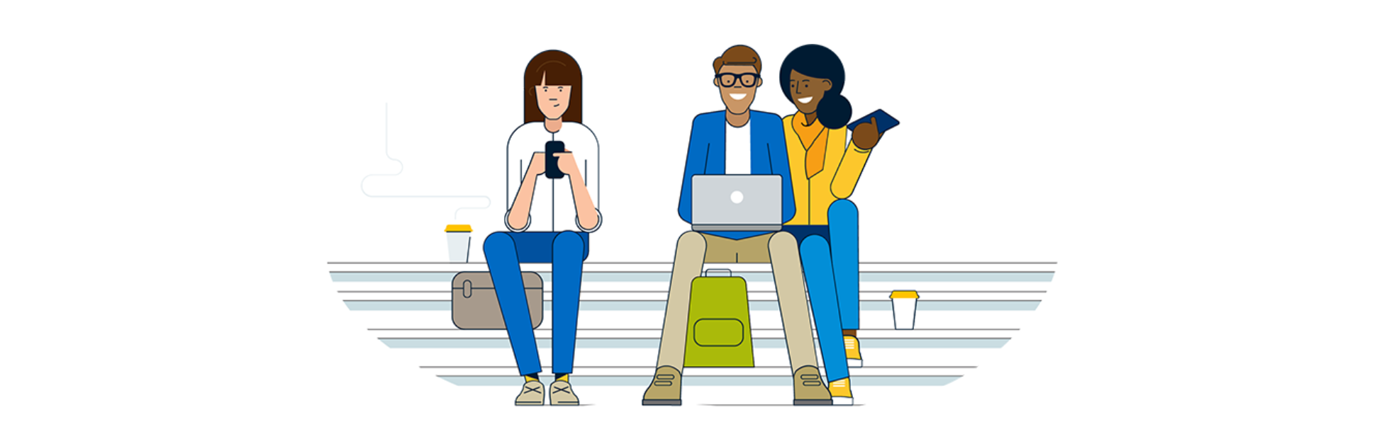 Amis assis ensemble sur un ordinateur portable