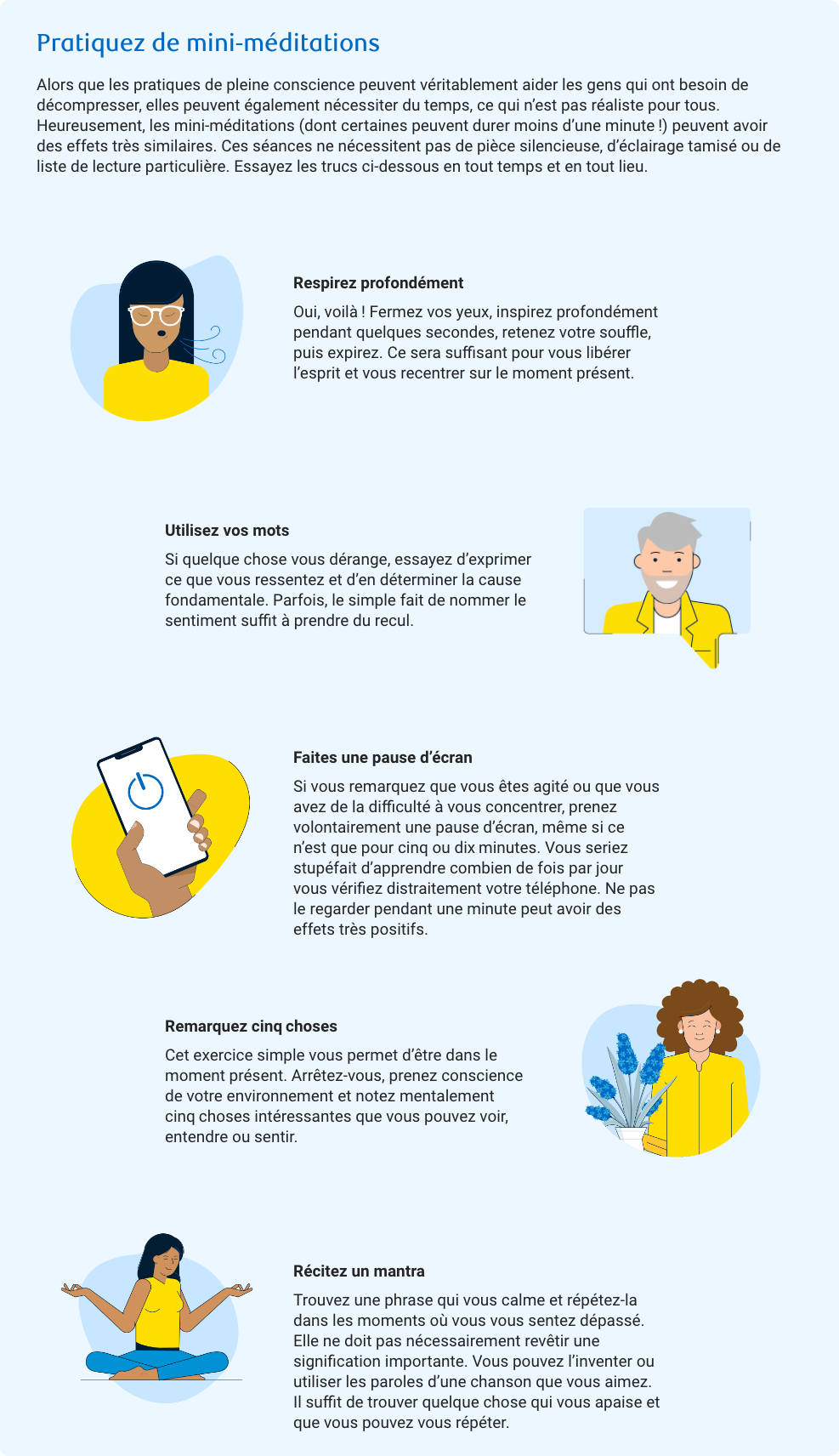 Une infographie visuelle de conseils pour se sentir bien.

