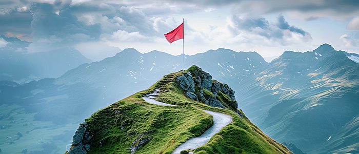 Une montagne avec un drapeau